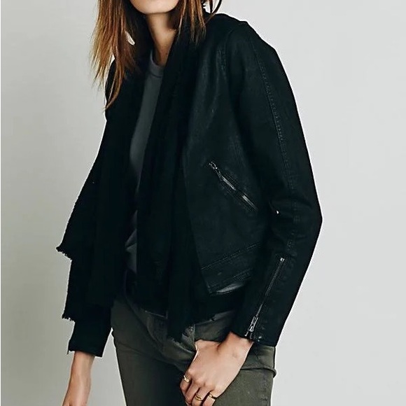 Free People Drape Front Coated Jacket Black Size 12 EUC - Picture 2 of 10